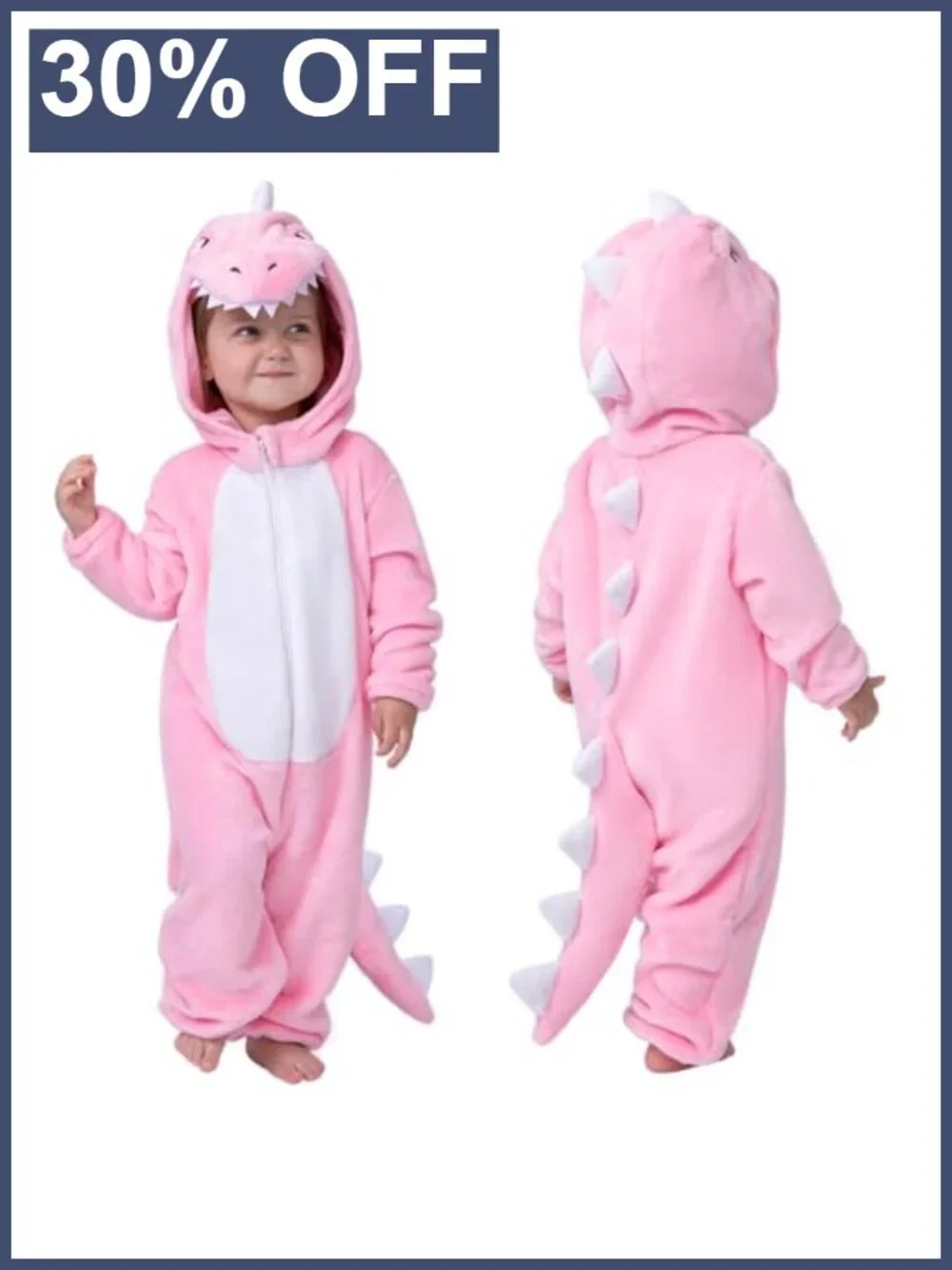 Baby Dinosaur Costume Hooded Jumpsuit Halloween Cosplay Flannel